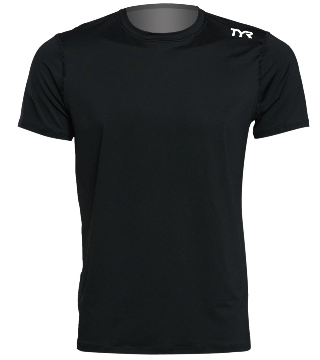 TYR Men's Short Sleeve Rashguard Shirt - Black Large Size Large - Swimoutlet.com