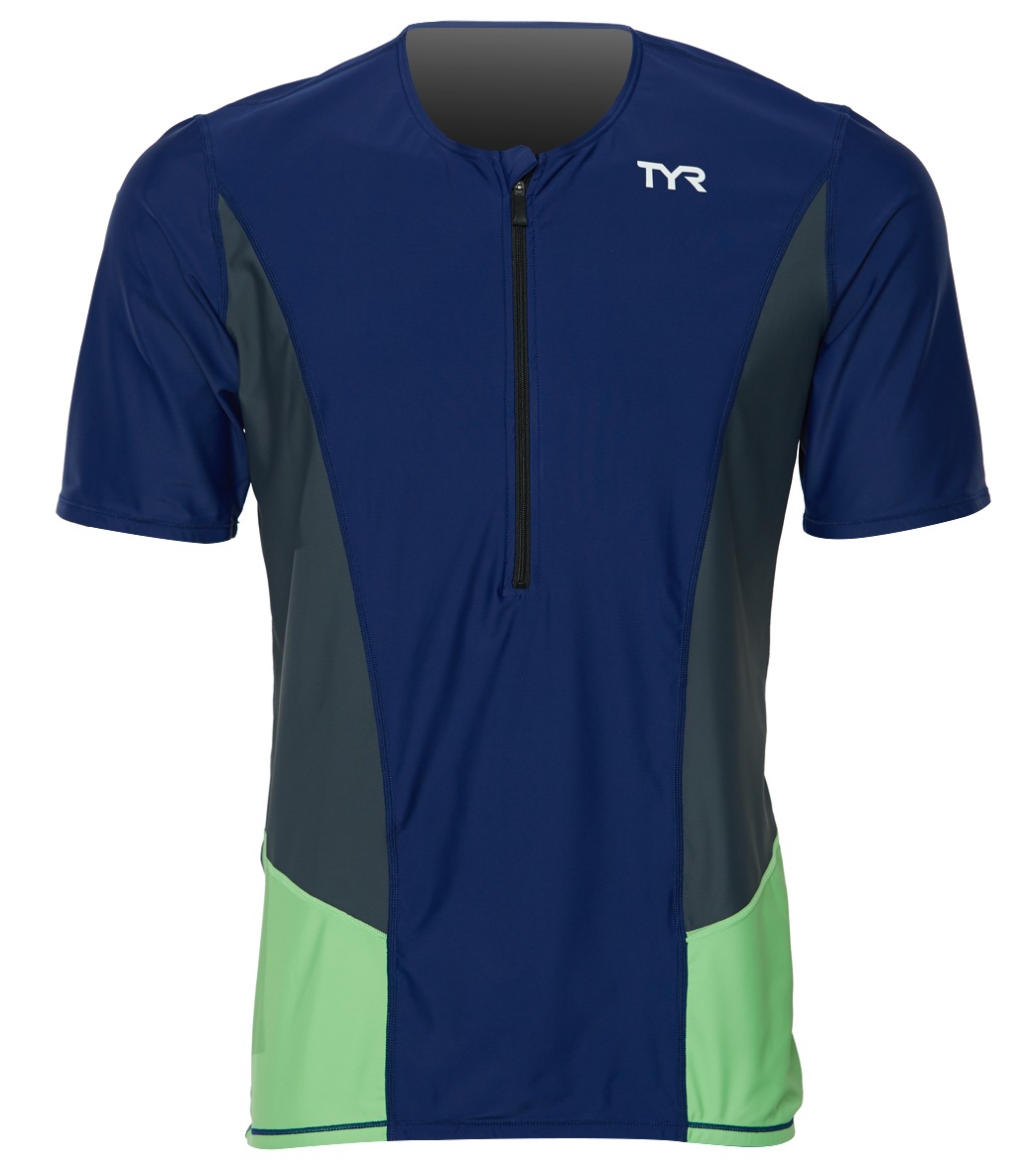 TYR Men's Competitor Short Sleeve Top - Navy/Grey Small - Swimoutlet.com