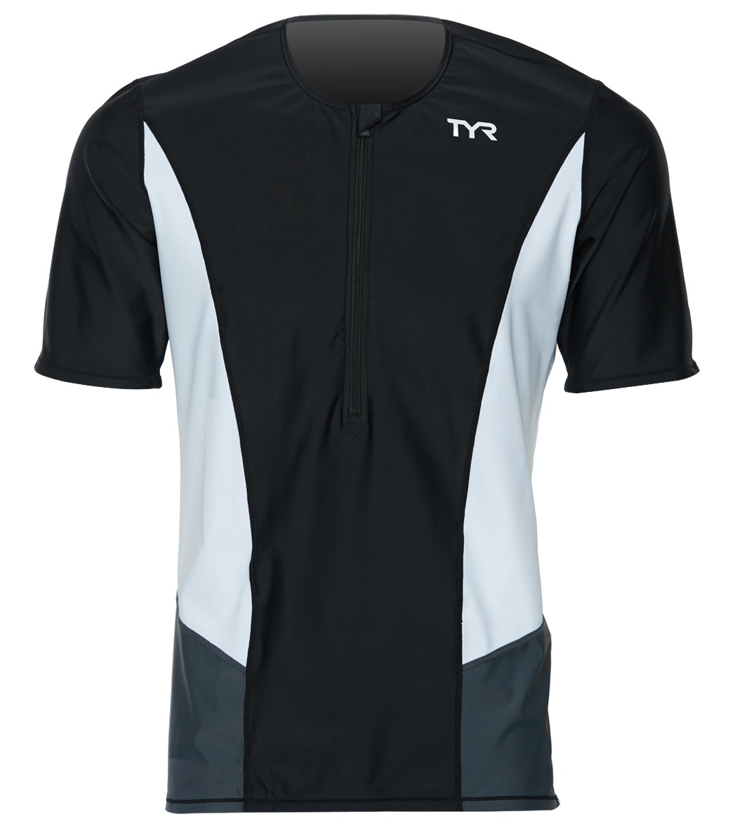 TYR Men's Competitor Short Sleeve Top - Blk/Wht Small - Swimoutlet.com