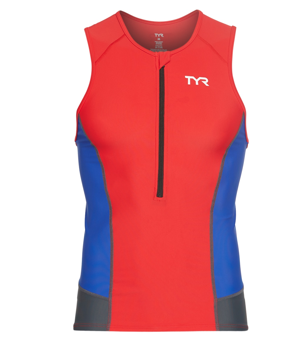 TYR Men's Competitor Singlet - Red/Blue/Grey Xl Size Xl - Swimoutlet.com