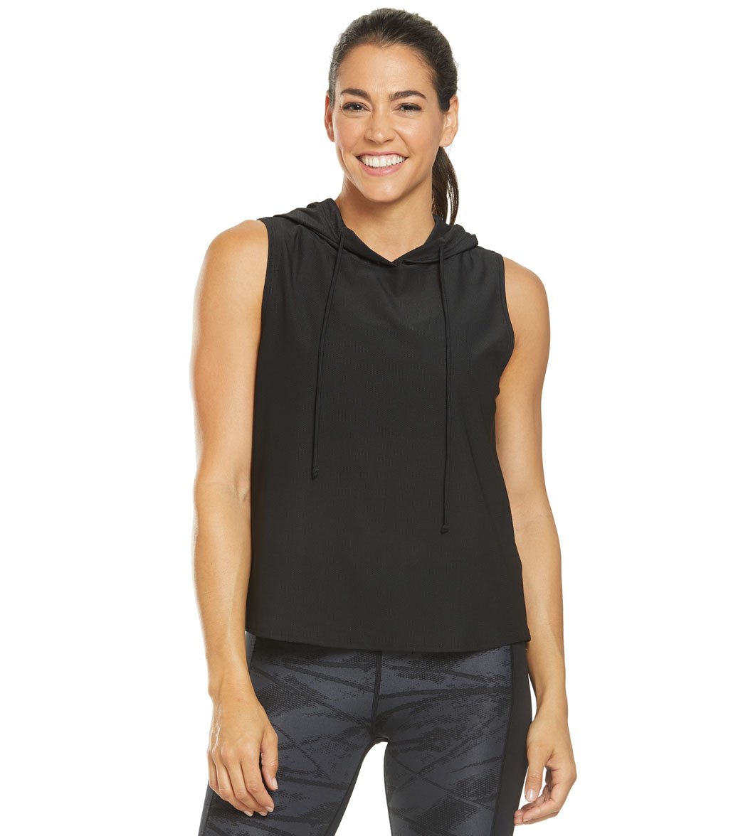 TYR Active Nora Mesh Cropped Cover Up Hoodie - Black Large - Swimoutlet.com