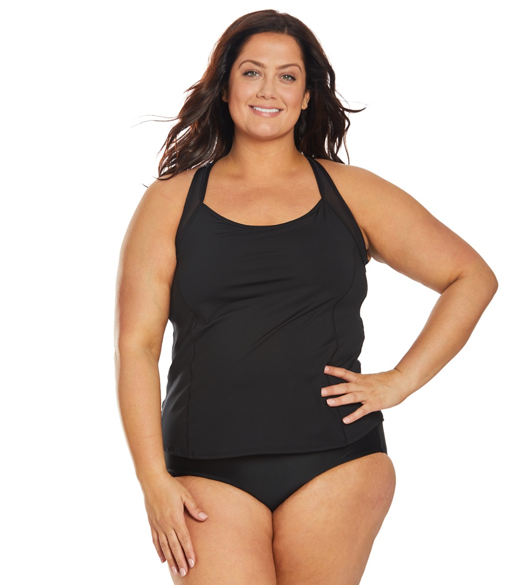 TYR Plus Size Active Sonia Tankini Top - Black 2X Polyester/Spandex - Swimoutlet.com
