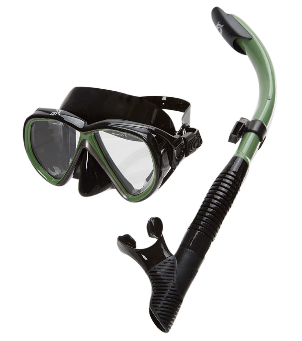Ist Adult Snorkeling Mask And Snorkel - Black Silicone/Green - Swimoutlet.com