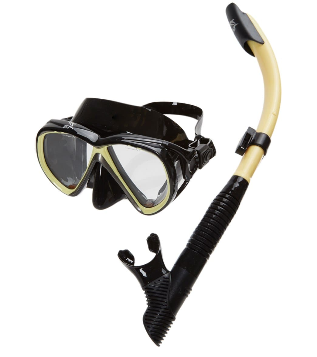 Ist Adult Snorkeling Mask And Snorkel - Black Silicone/ Light Yellow - Swimoutlet.com