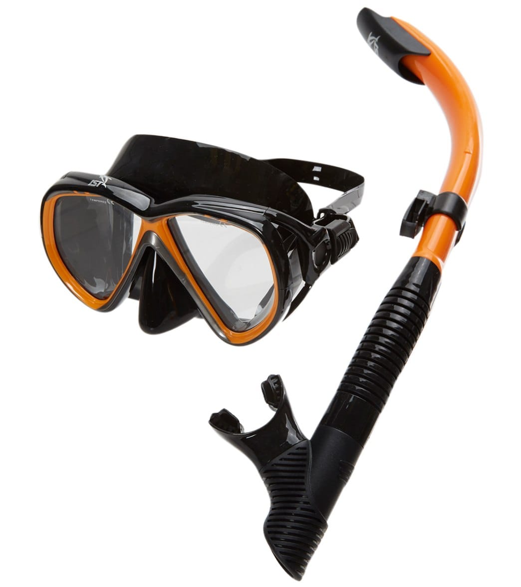 Ist Adult Snorkeling Mask And Snorkel - Black Silicone/ Orange - Swimoutlet.com