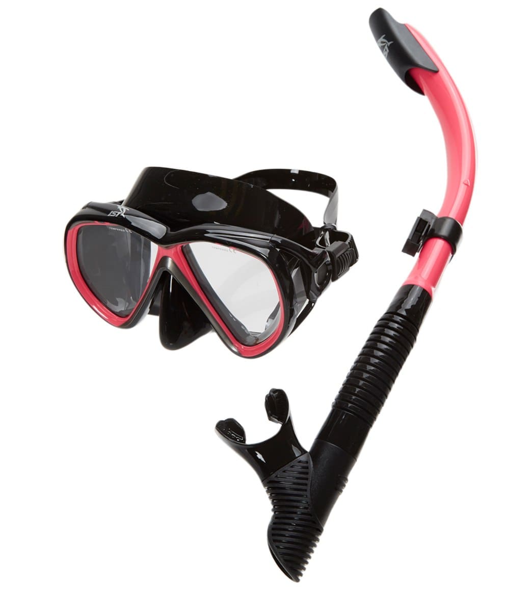 Ist Adult Snorkeling Mask And Snorkel - Black Silicone/Pink - Swimoutlet.com