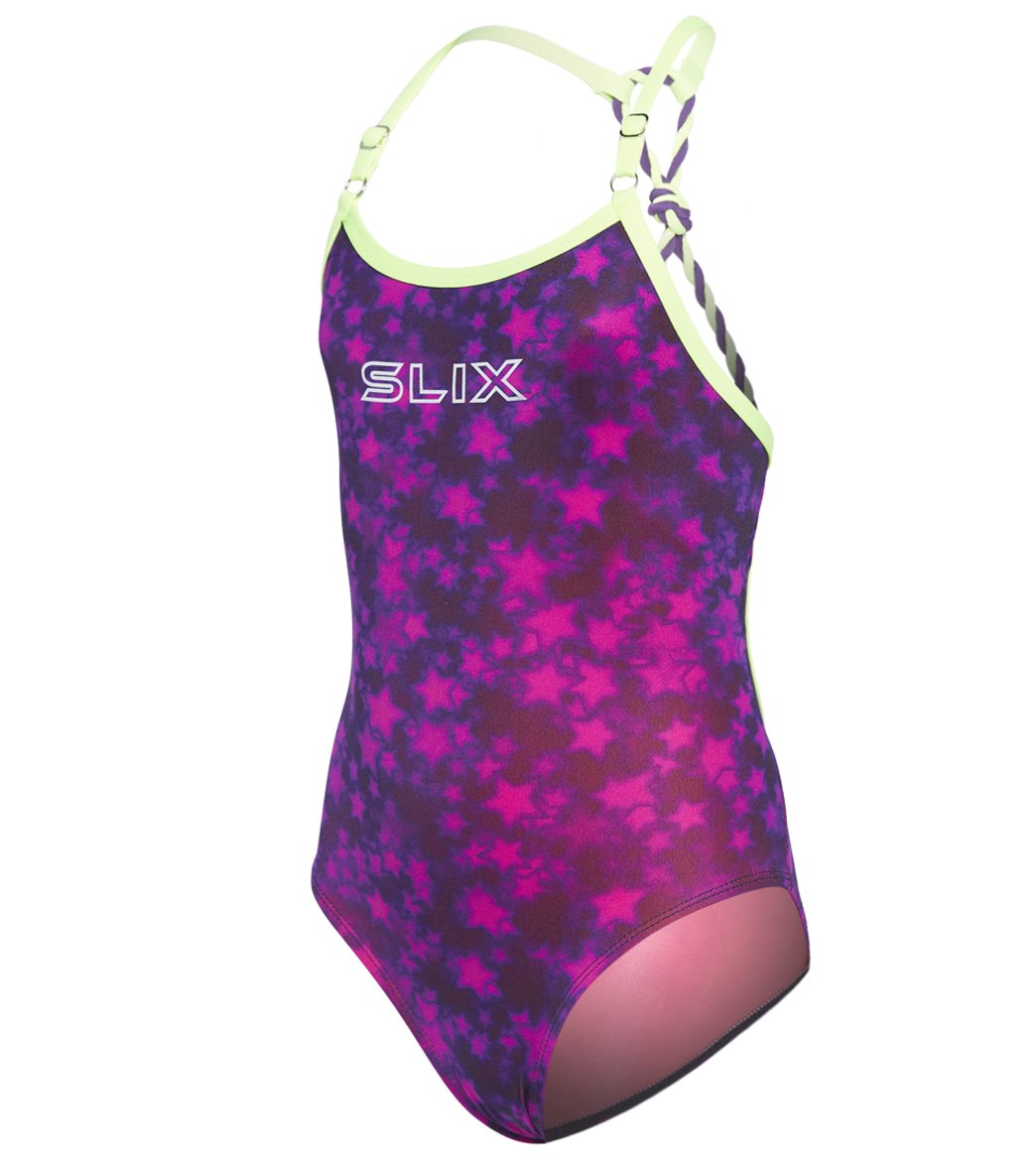 Slix Australia Girls' Superstar Purple Straight One Piece Swimsuit at