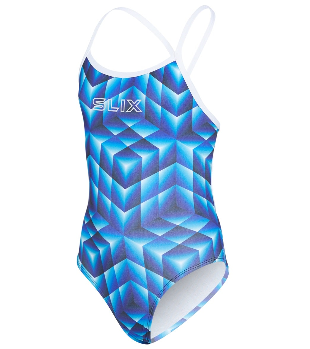 Slix Australia Girls' Blue Rubix Straight One Piece Swimsuit at