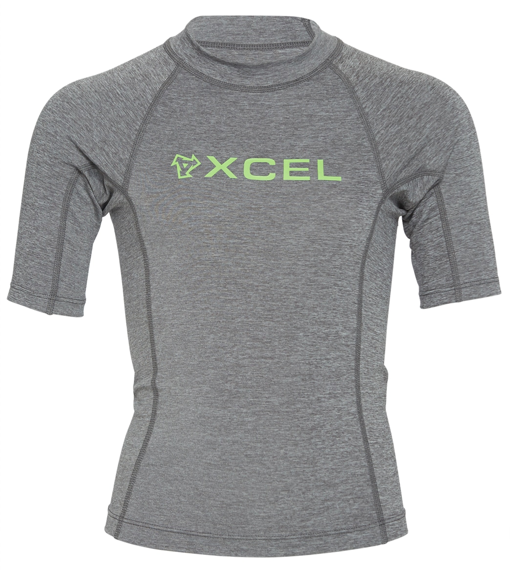 Xcel Boys' Premium Stretch Short Sleeve Rash Guard - Athletic Heather 12 - Swimoutlet.com