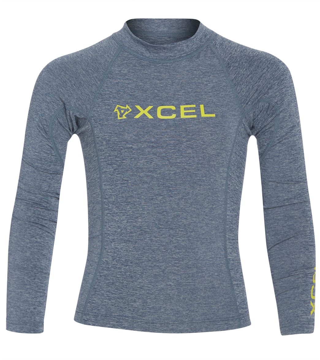 Xcel Boys' Premium Stretch Long Sleeve Rash Guard Shirt - Faint Blue 10 Big - Swimoutlet.com