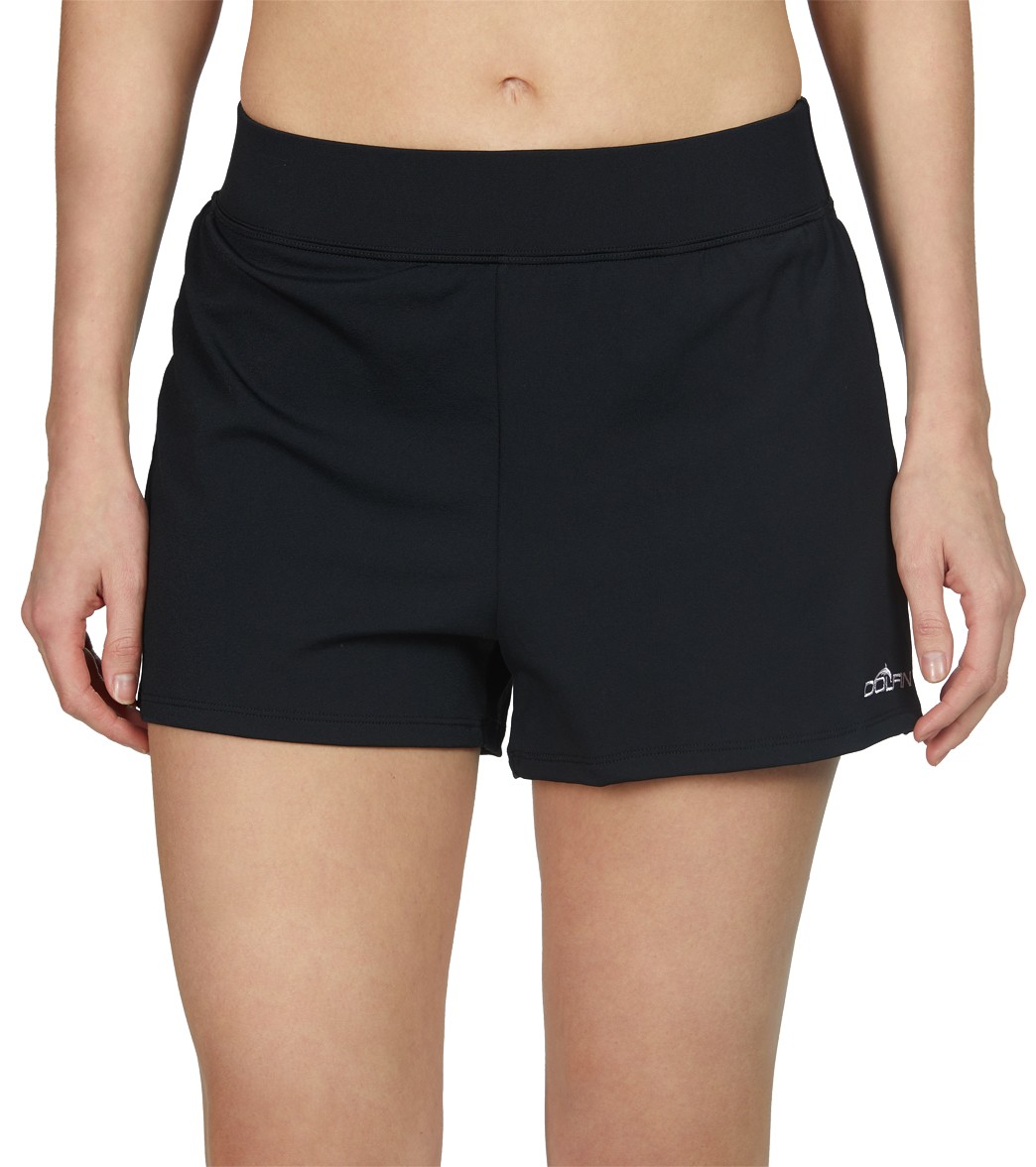 Dolfin Women's Aquashape Solid Loose Fit Chlorine Resistant Short - Black Small Size Small Polyester - Swimoutlet.com