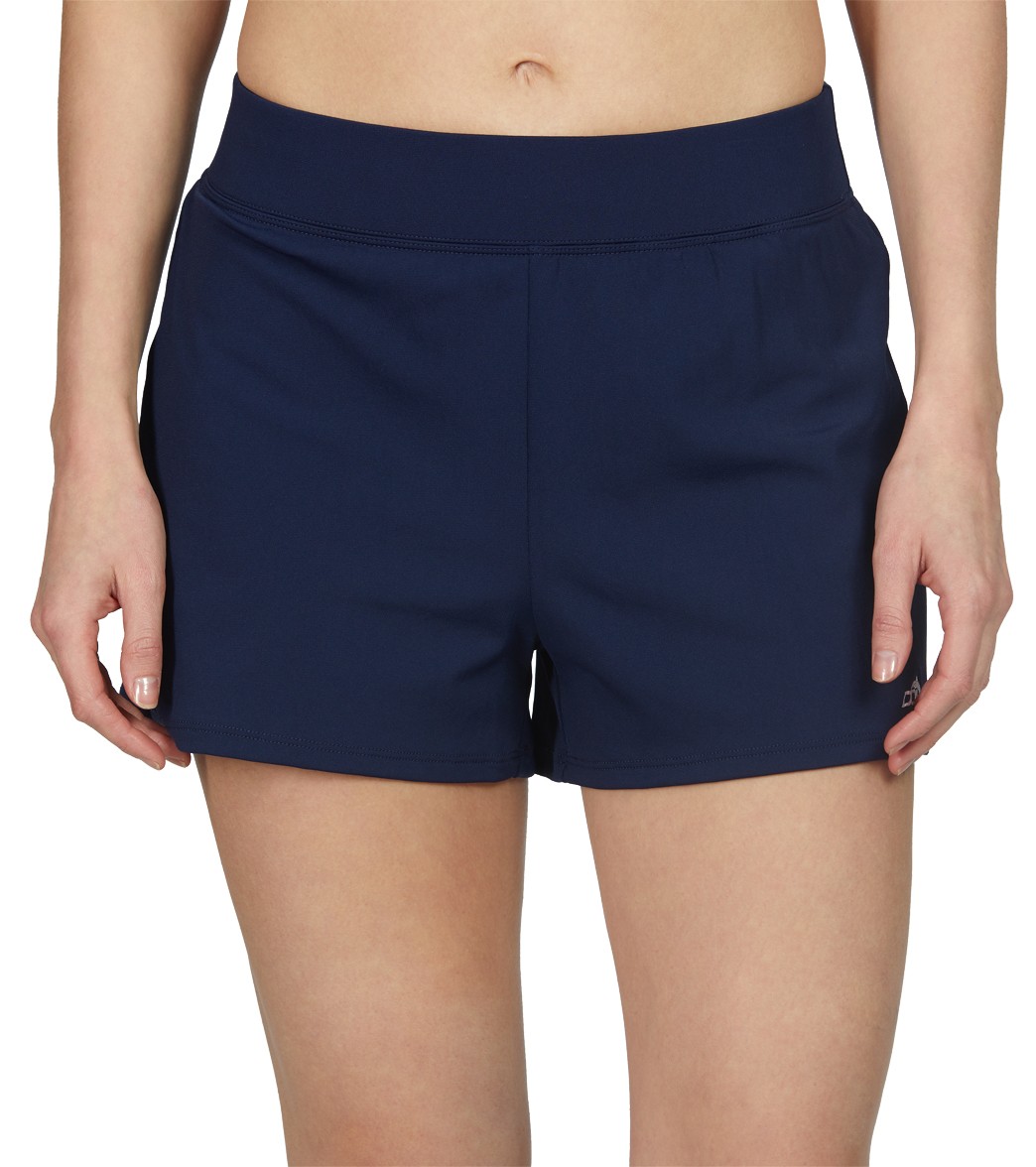 Dolfin Women's Aquashape Solid Loose Fit Chlorine Resistant Short - Navy Small Size Small Polyester - Swimoutlet.com