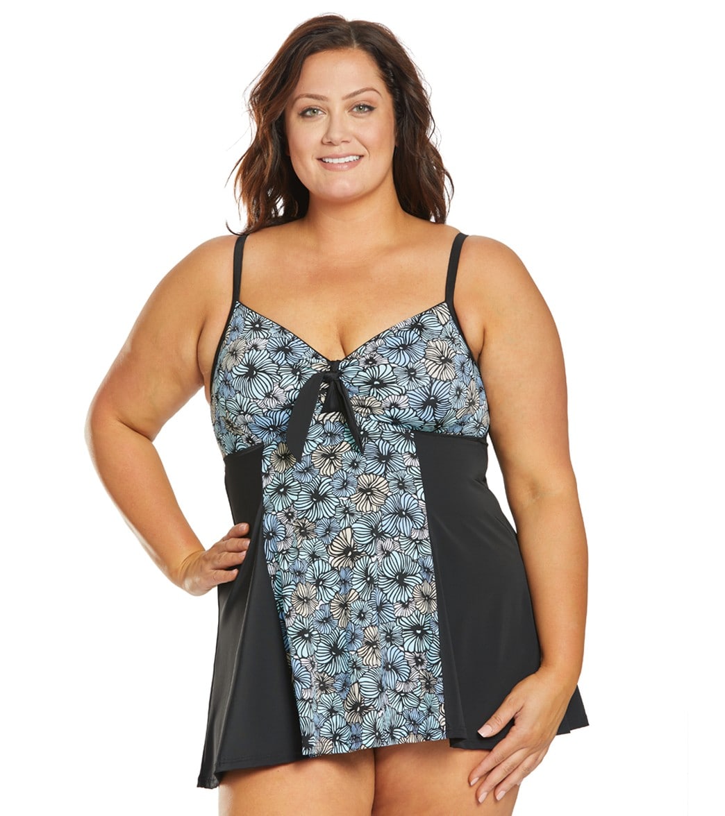 Fit4U Plus Size Chi Chi Blocked Vintage Swim Dress at SwimOutlet.com ...