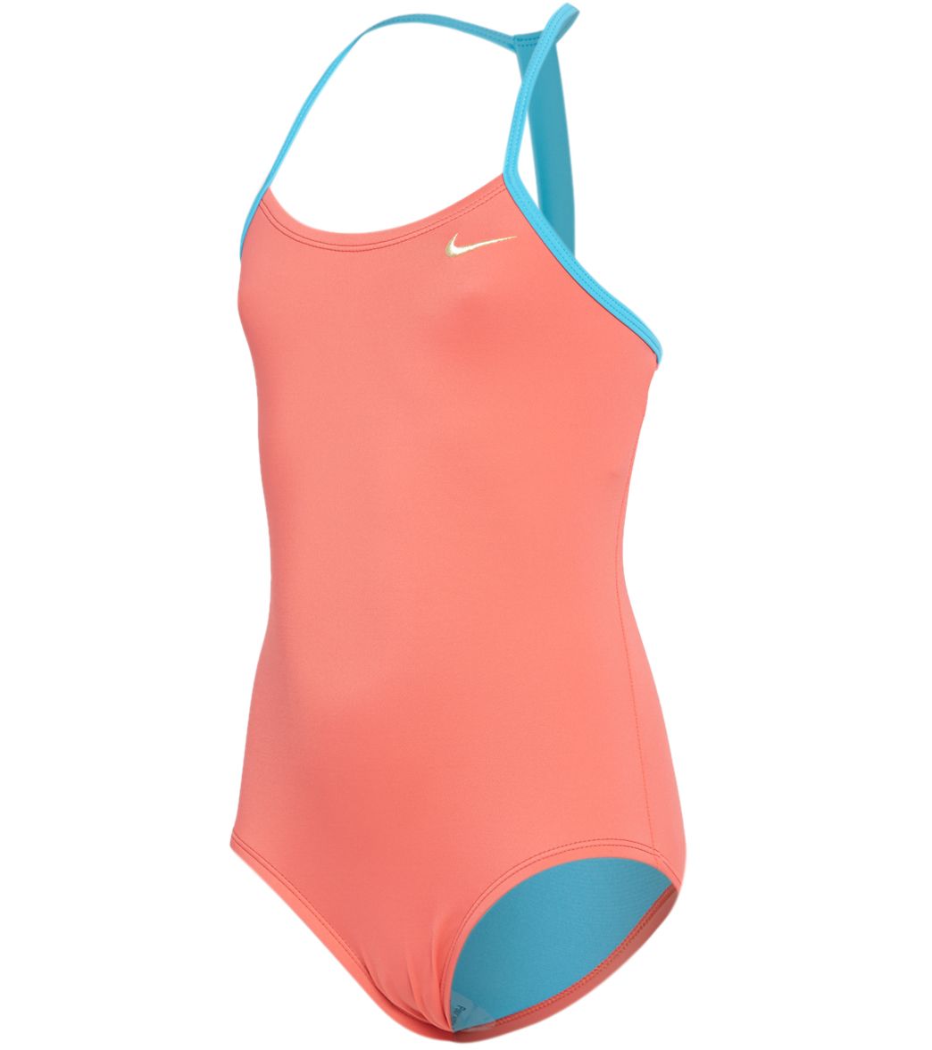 Nike Girls' Solid T-Back One Piece Swimsuit (Big Kid) at SwimOutlet.com