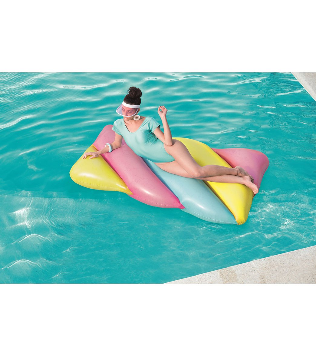 blue and white stripe pool float