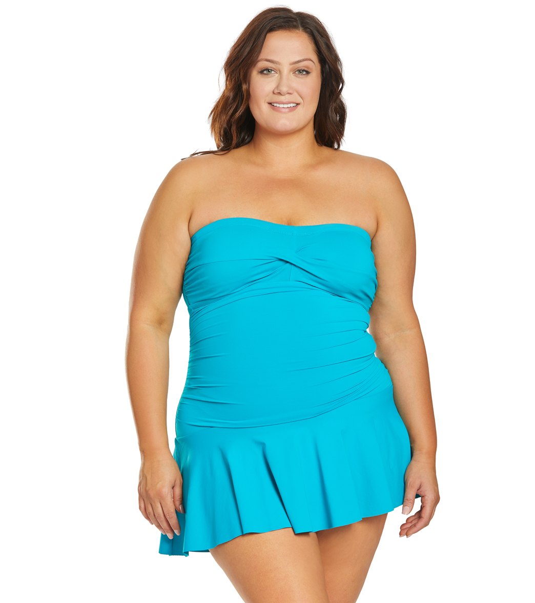 Ralph Lauren Chaps Plus Size Slimming Fit Bandeau Swim Dress at ...