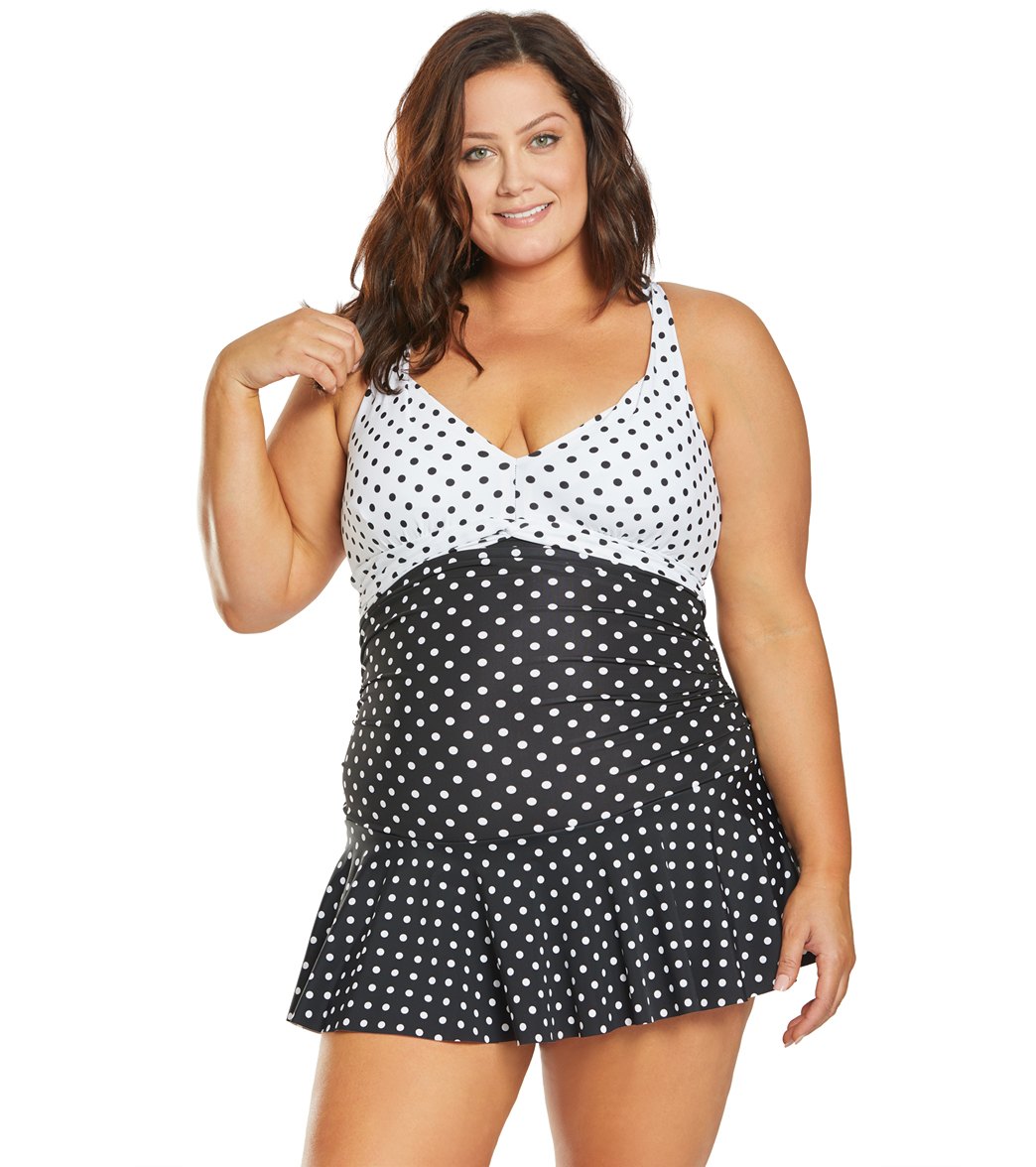 Ralph Lauren Chaps Plus Size Slimming Fit Mixed Dot Halter Swim Dress ...
