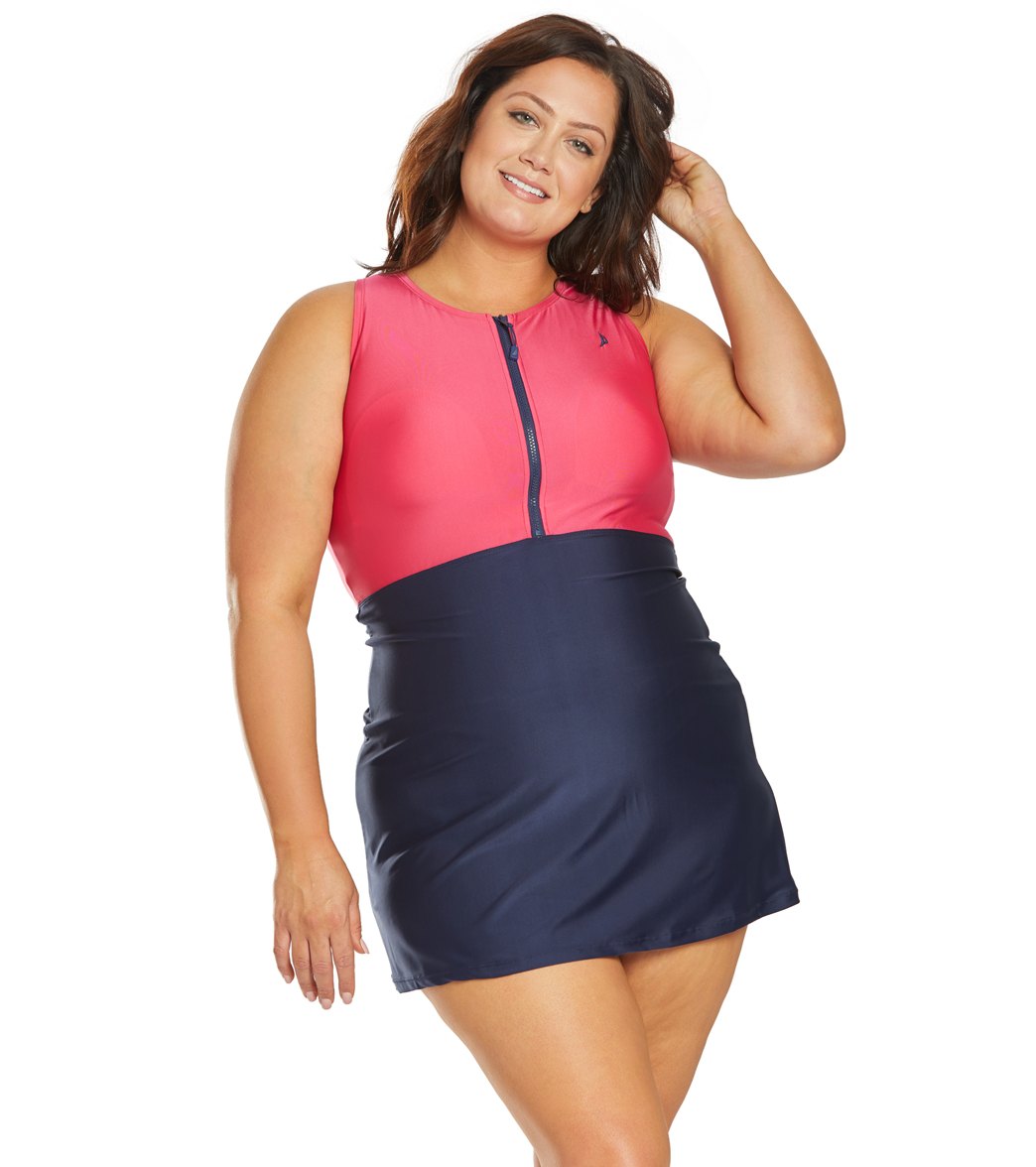 Nautica Plus Size Zip High Neck Swim Dress at SwimOutlet.com - Free 