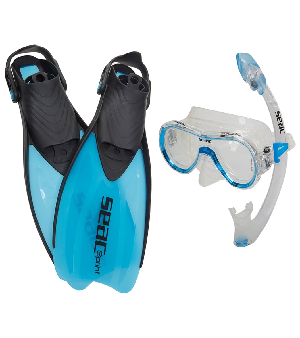Seac Usa Giglio Silicone Mask Fast Tech Dry Snorkel And Sprint Fin Set - Blue Medium/Large - Swimoutlet.com