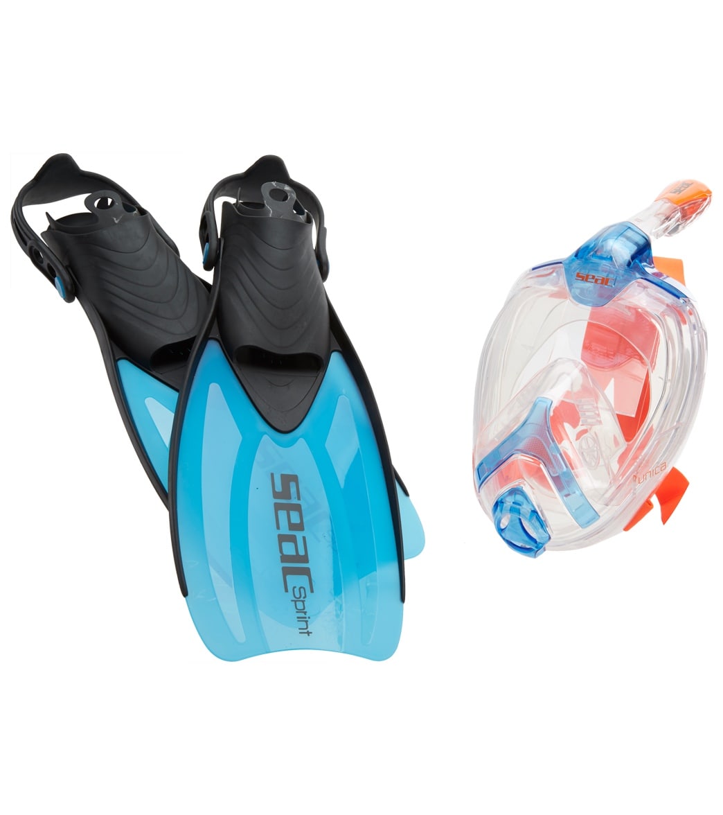 Seac Usa Unica Full Face Snorkeling Mask And Sprint Fin Set - Blue Large/Xl - Swimoutlet.com