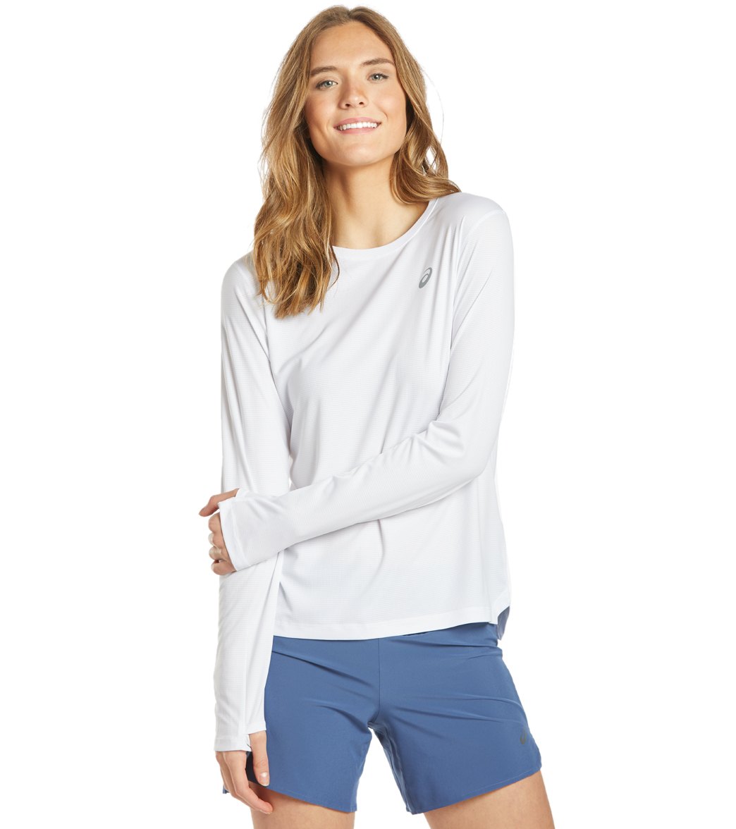 Asics Women's Silver Long Sleeve Top - Brilliant White Medium Size Medium Polyester - Swimoutlet.com