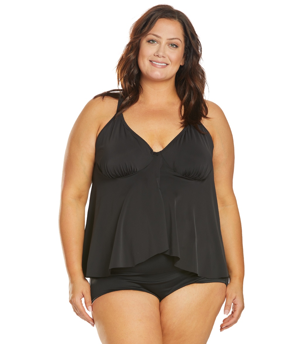 Sunsets Curve Plus Size Solid Harper Fly Away Tankini Top at SwimOutlet