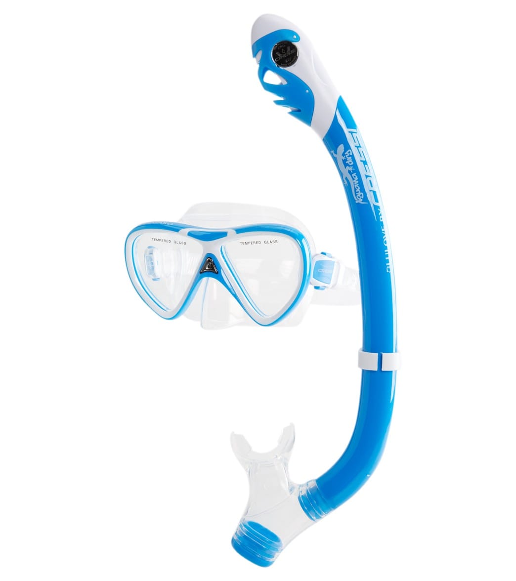 Cressi Kids' Pegaso Mask And Iguana Dry Snorkel Set - Blue/White 100% Rubber - Swimoutlet.com