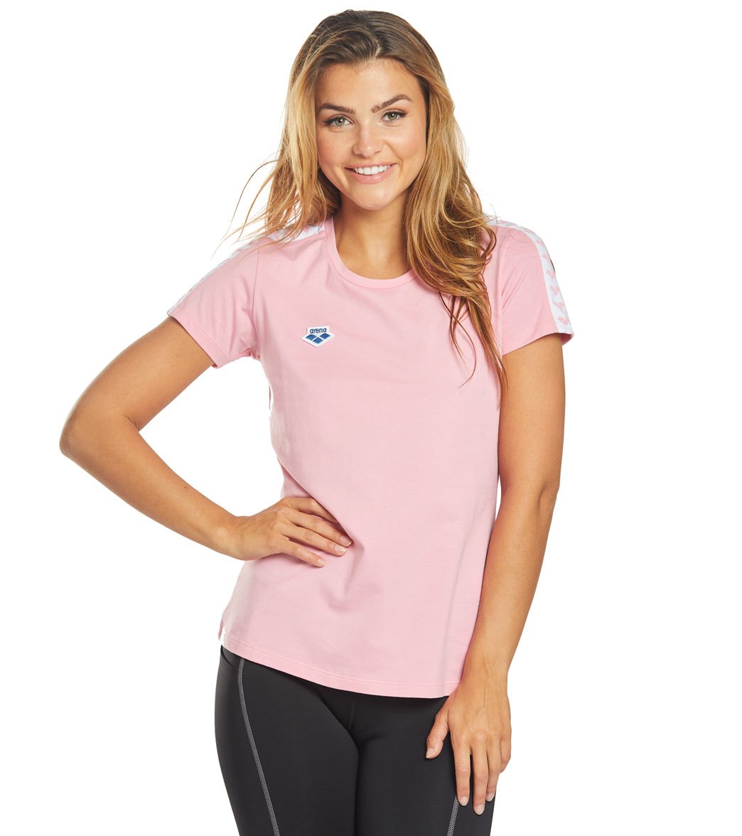 Arena Women's Team Short Sleeve T-Shirt - Sea Rose/White/Sea Rose Small Size Small Cotton - Swimoutlet.com