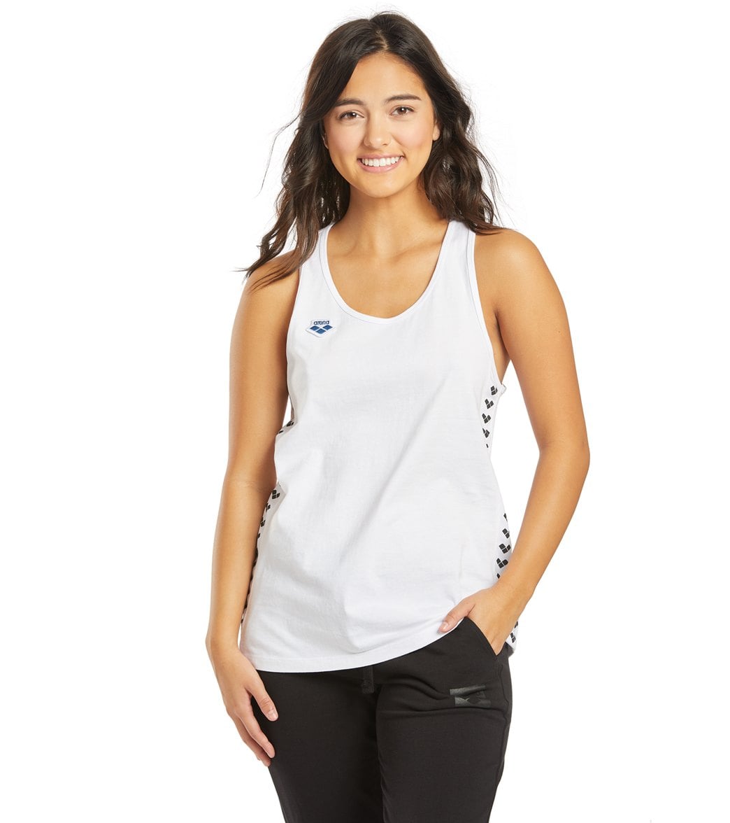 Arena Women's Team Tank Top - White/White/Black Large Size Large Cotton - Swimoutlet.com