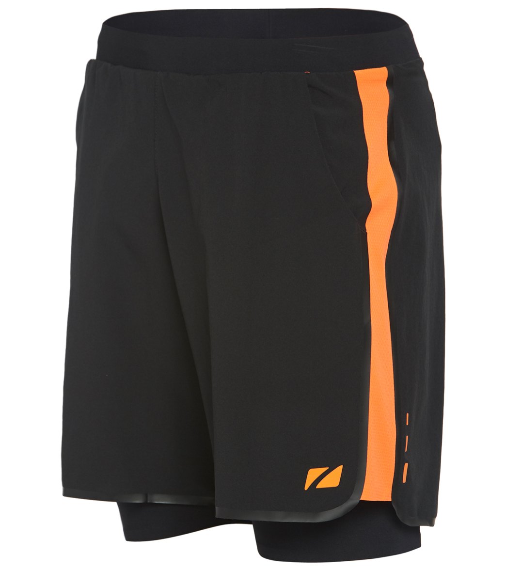 Zone3 Men's Rx3 Compression 2 In 1 Shorts - Black/Orange Medium Polyester - Swimoutlet.com
