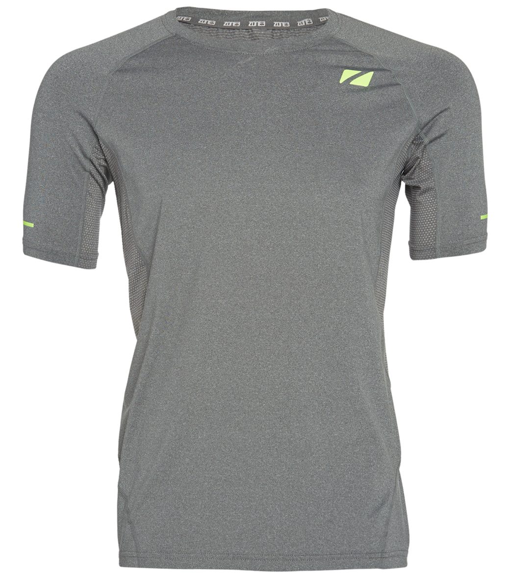 Zone3 Men's Compression Power Burst Short Sleeve Shirt - Grey Spec/Neon Yellow Medium - Swimoutlet.com