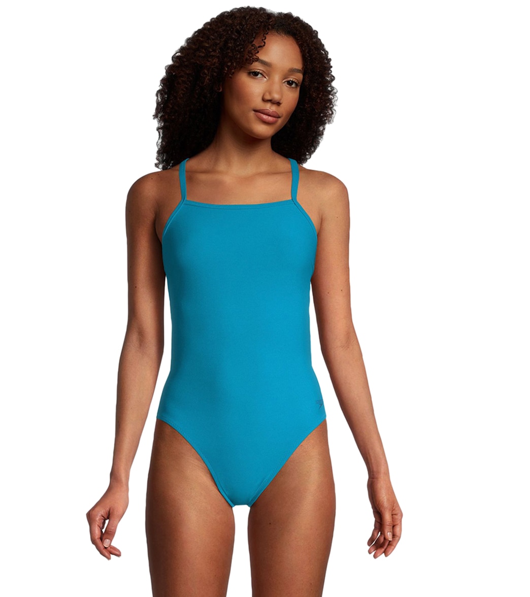 Speedo Women's The One Back Solid Piece Swimsuit - Blue Jewel 34 - Swimoutlet.com