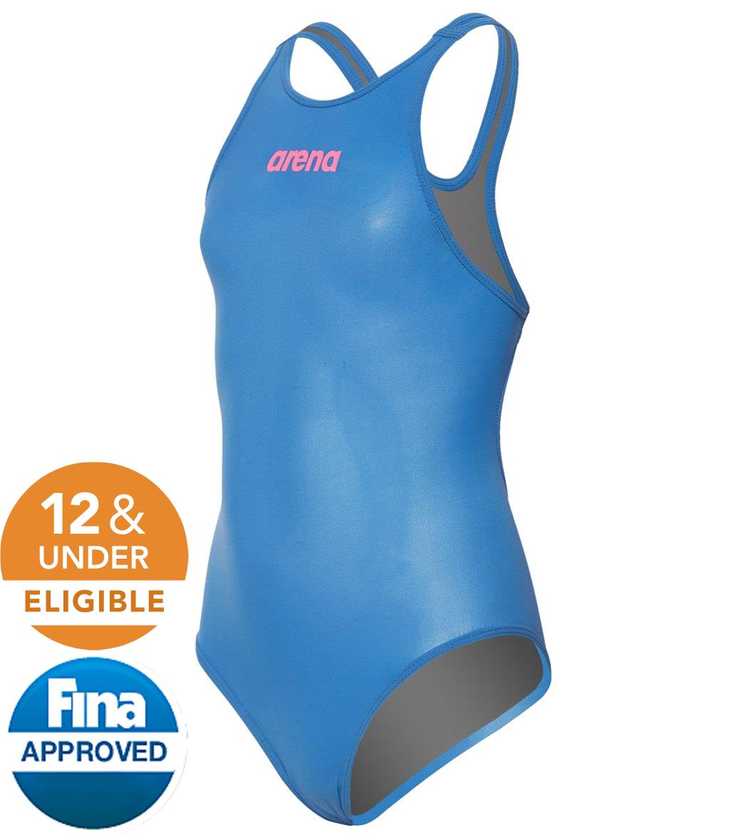 Arena Girls' Powerskin R-Evo Classic Tech Suit Swimsuit - Blue/Powder Pink 28 Elastane/Polyamide - Swimoutlet.com