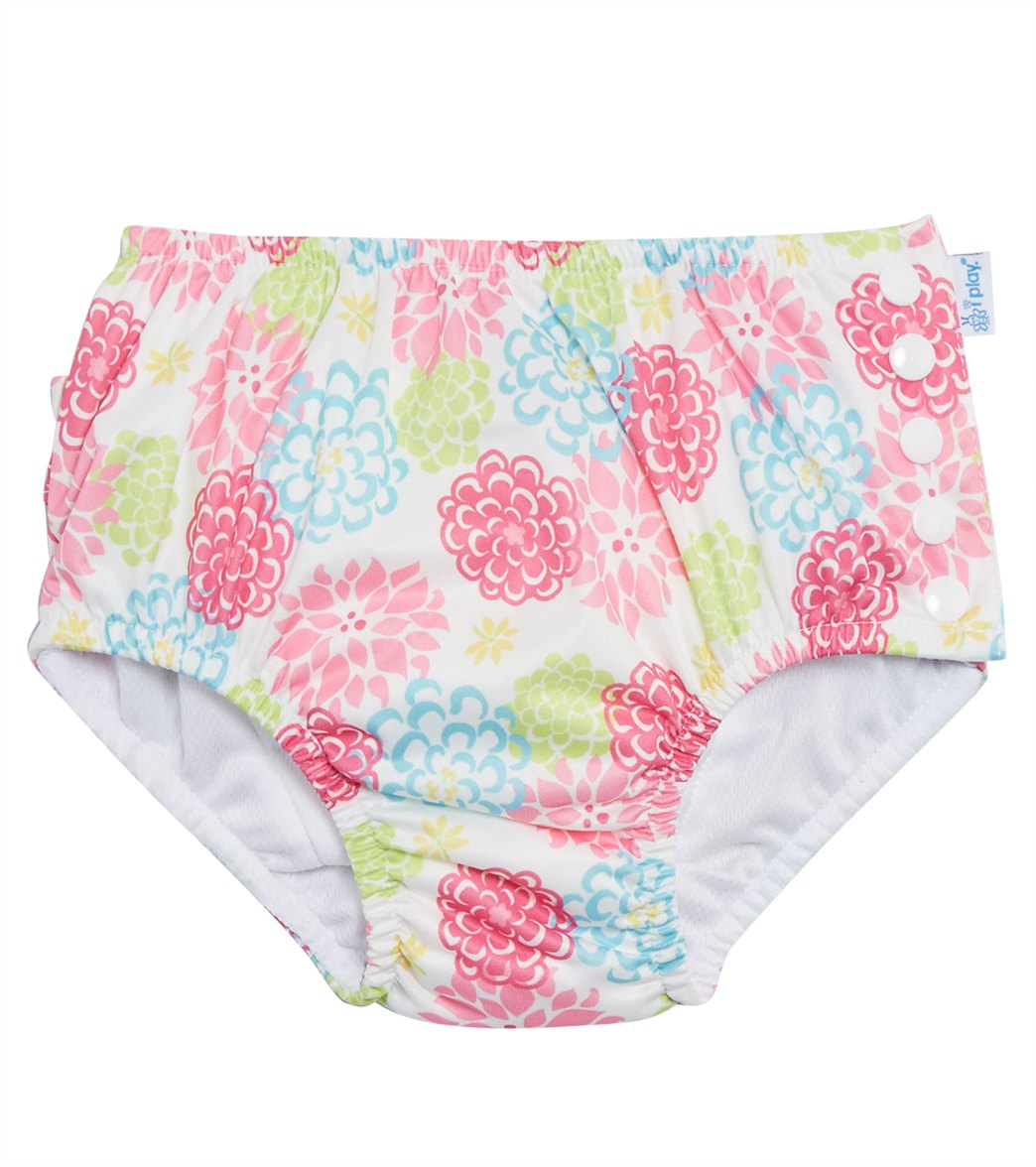 I Play. By Green Sprouts Girls' Zinnia Ruffle Snap Swim Diaper Baby - White 12 Months - Swimoutlet.com