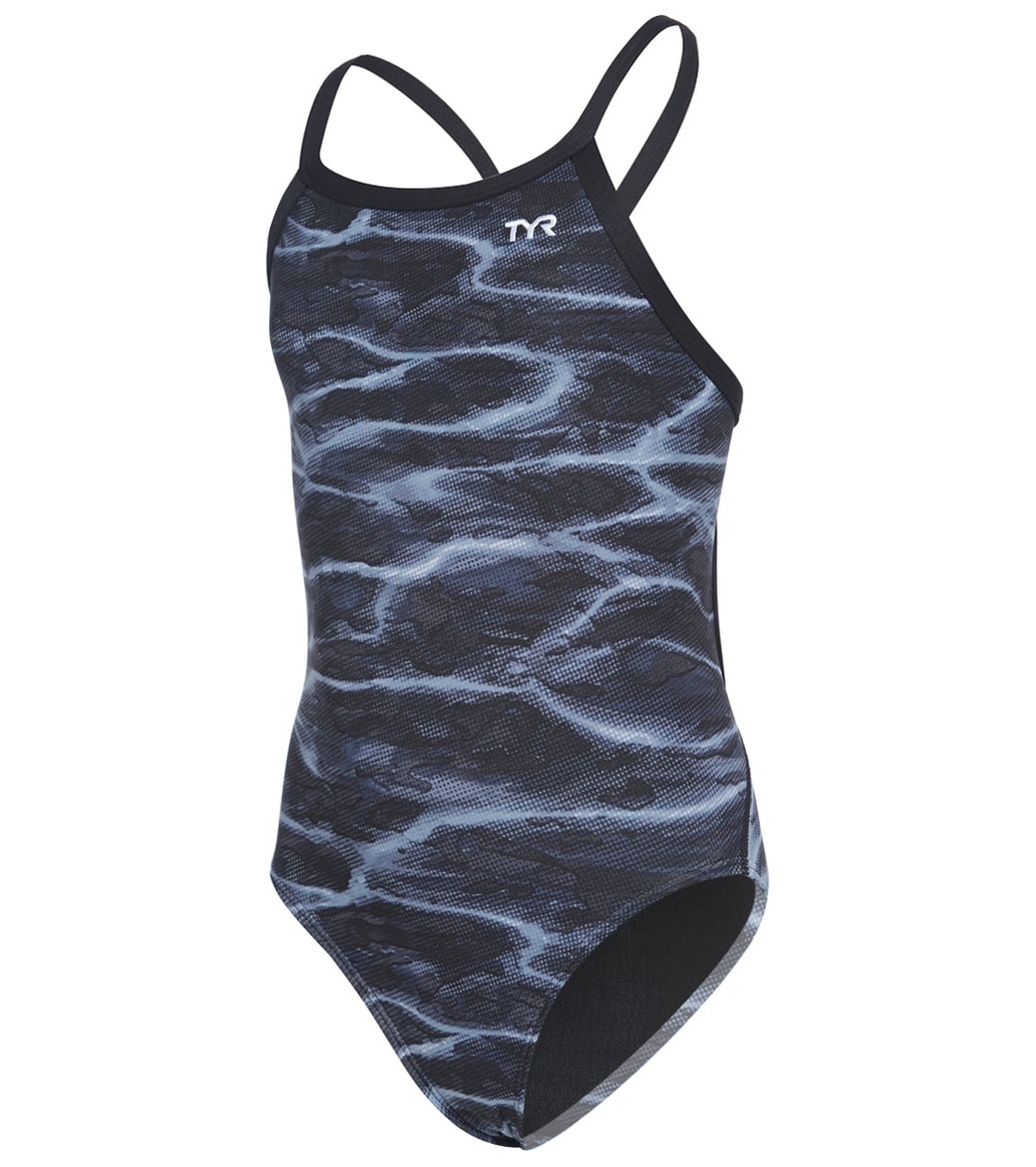 TYR Girls' Lambent Diamondfit One Piece Swimsuit - Titanium 22 Polyester/Spandex - Swimoutlet.com