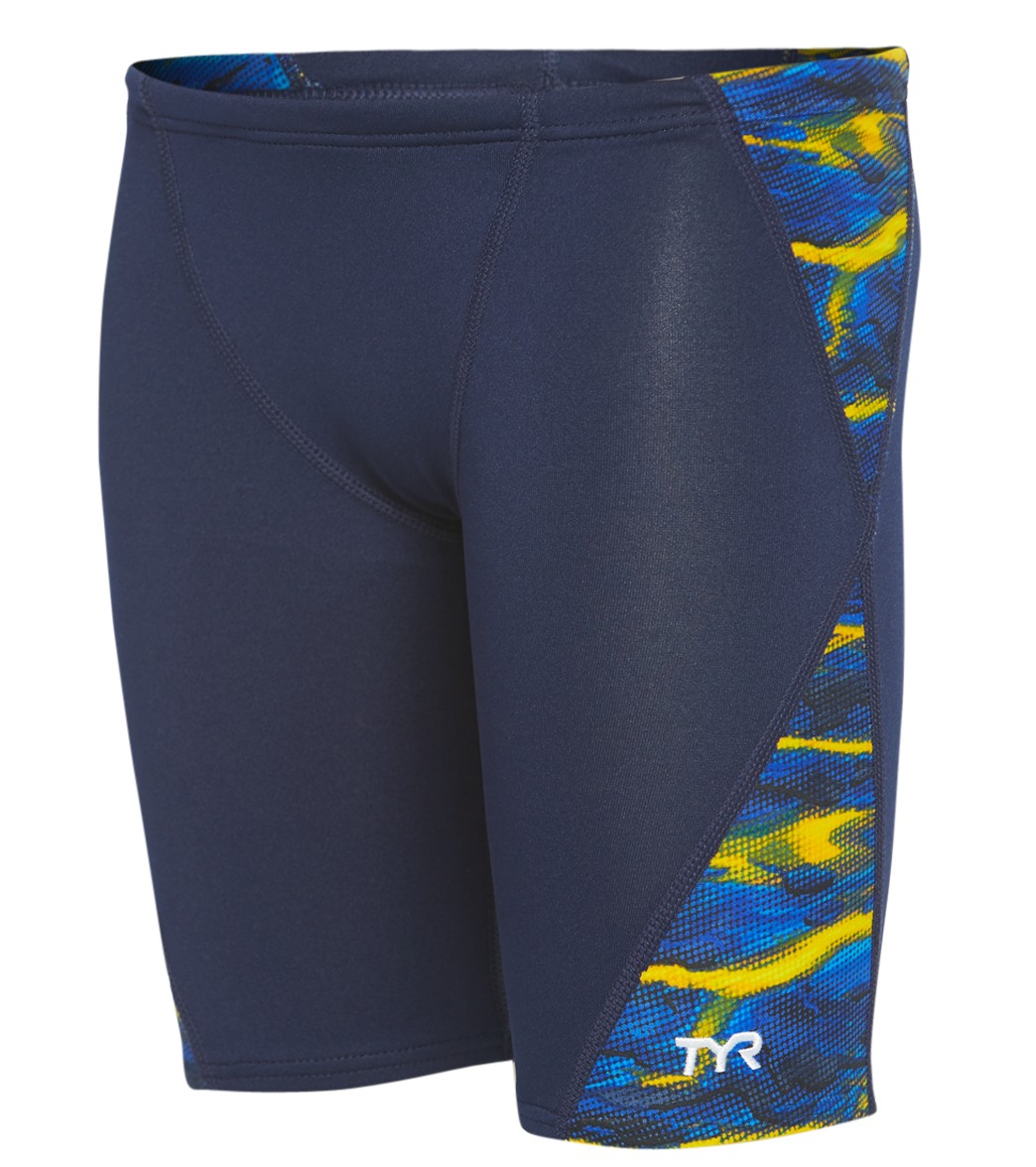 TYR Boys' Lambent Blade Jammer Swimsuit - Navy/Gold 22 Polyester/Spandex - Swimoutlet.com
