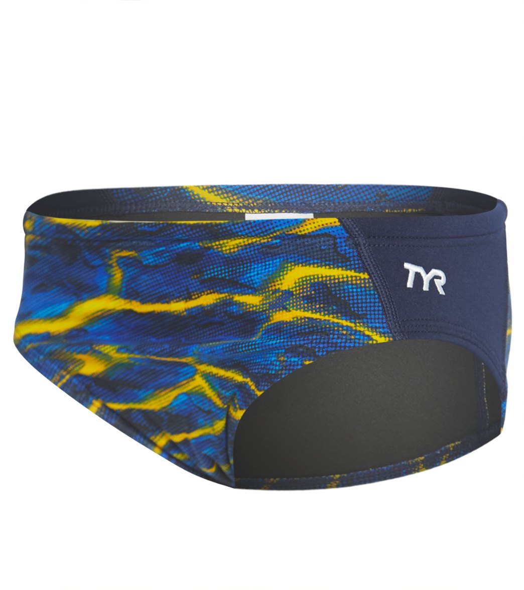 TYR Boys' Lambent Blade Racer Brief Swimsuit - Navy/Gold 22 Polyester/Spandex - Swimoutlet.com