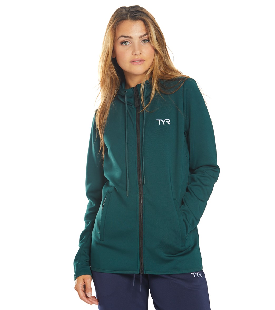 TYR Women's Team Full Zip Hoodie - Green Large Size Large Polyester - Swimoutlet.com