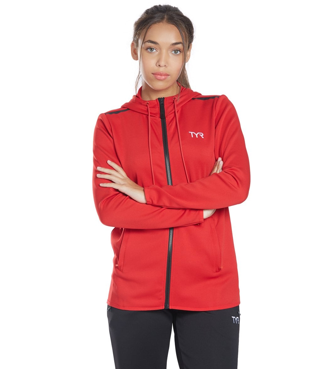 TYR Women's Team Full Zip Hoodie - Red Medium Size Medium Polyester - Swimoutlet.com