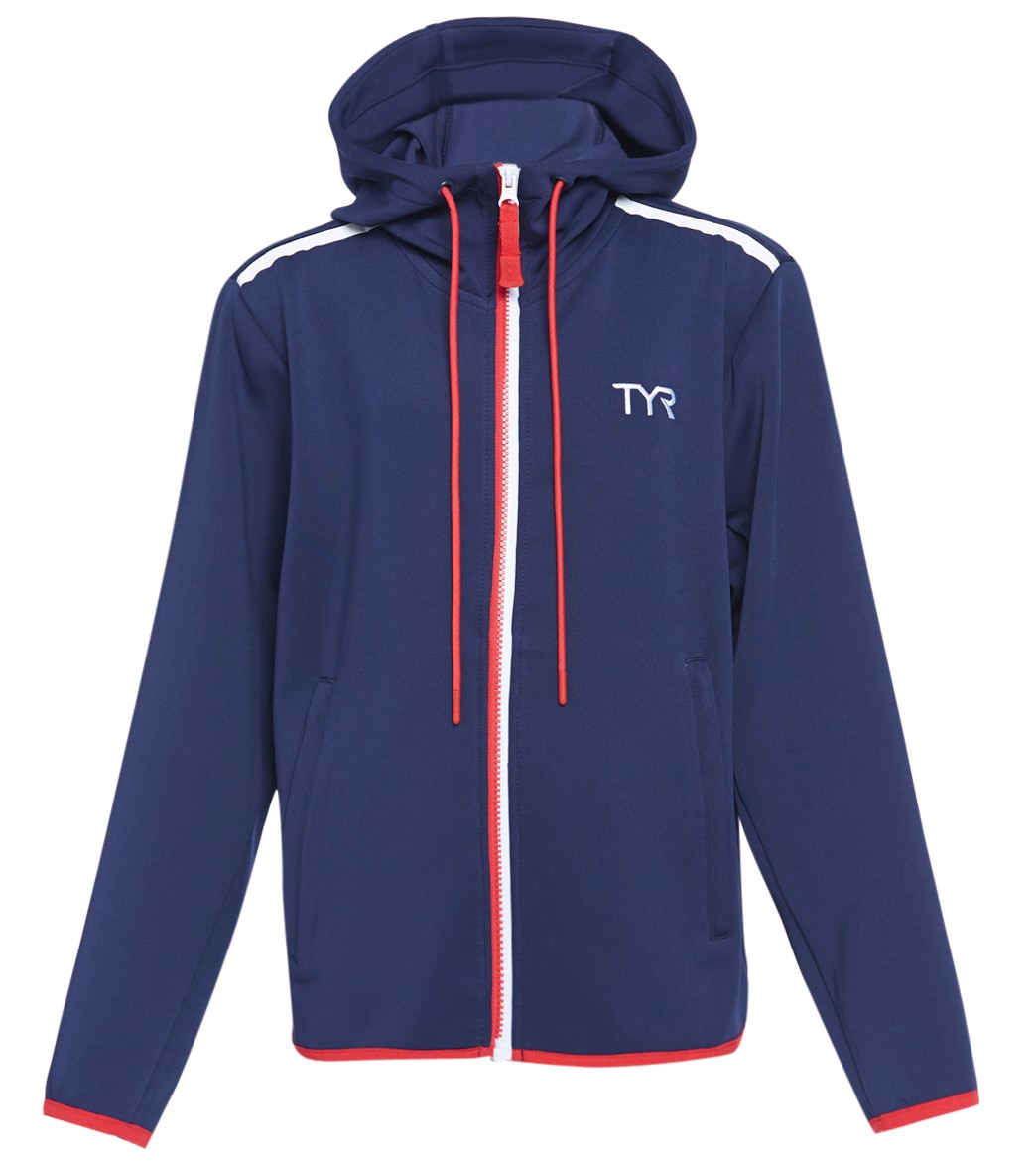 TYR Men's Youth Team Zip Hoodie - Red/White/Blue Medium Size Medium Polyester - Swimoutlet.com