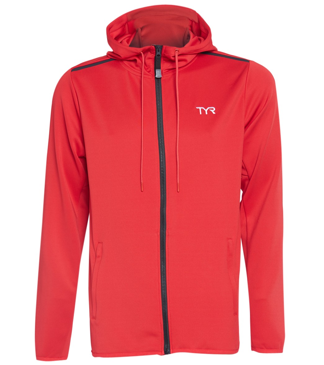 TYR Men's Team Full Zip Hoodie - Red Medium Size Medium Polyester - Swimoutlet.com
