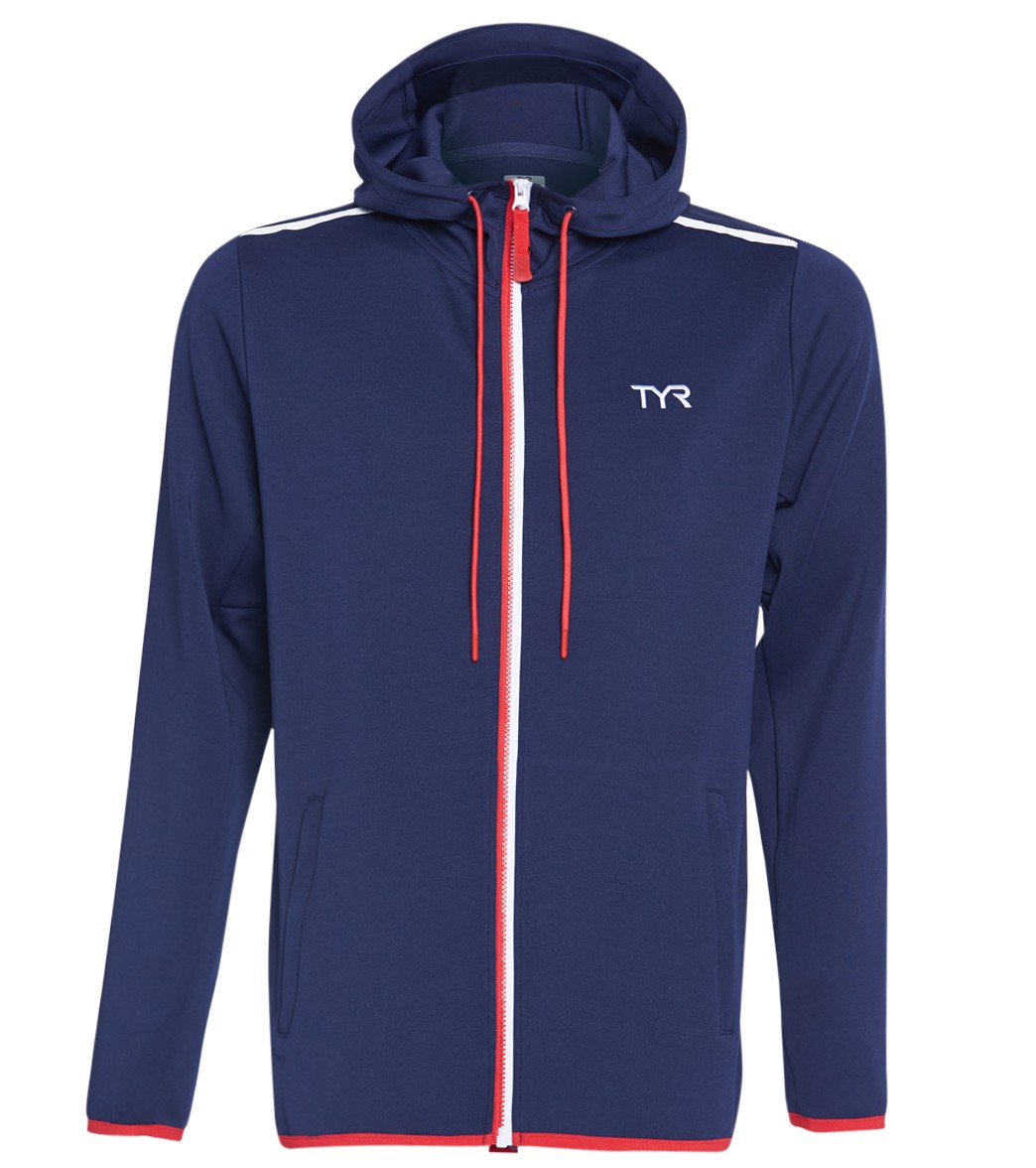 TYR Men's Team Full Zip Hoodie - Red/White/Blue Medium Size Medium Polyester - Swimoutlet.com