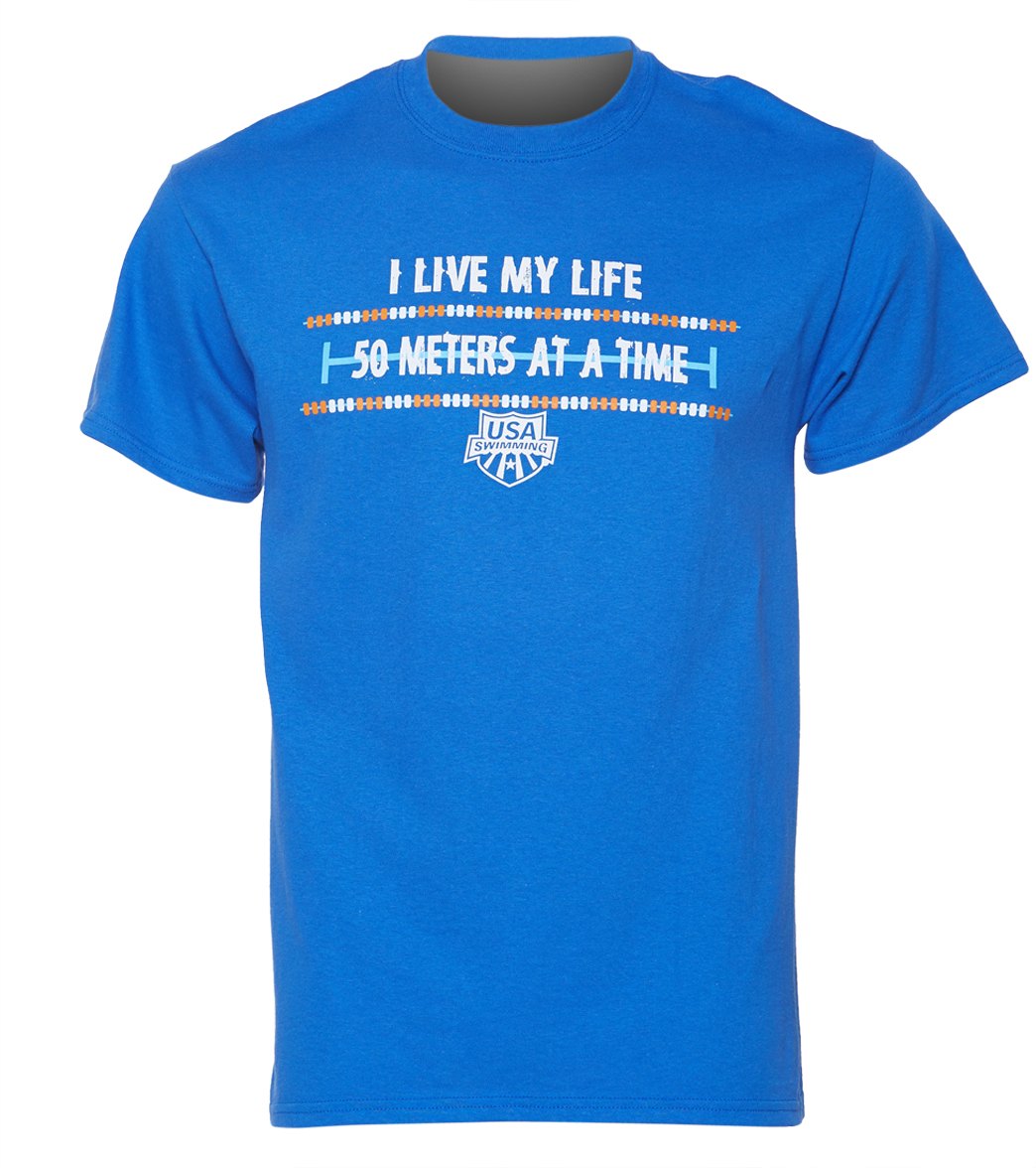 Usa Swimming Men's I Live My Life Crew Neck T-Shirt - Royal Xl Cotton - Swimoutlet.com