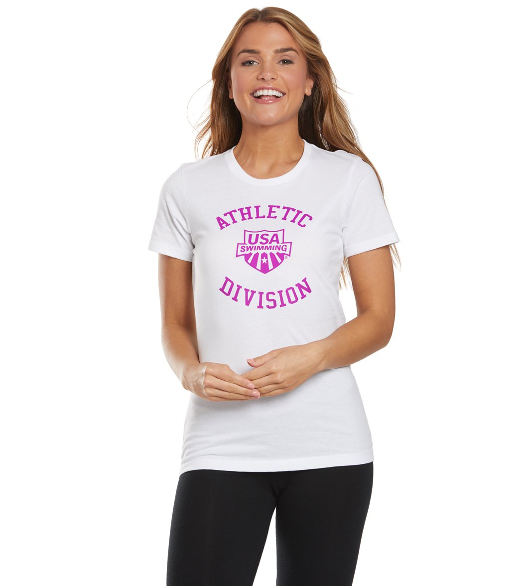Usa Swimming Women's Athletic Division Crew Neck T-Shirt - White Large Cotton - Swimoutlet.com