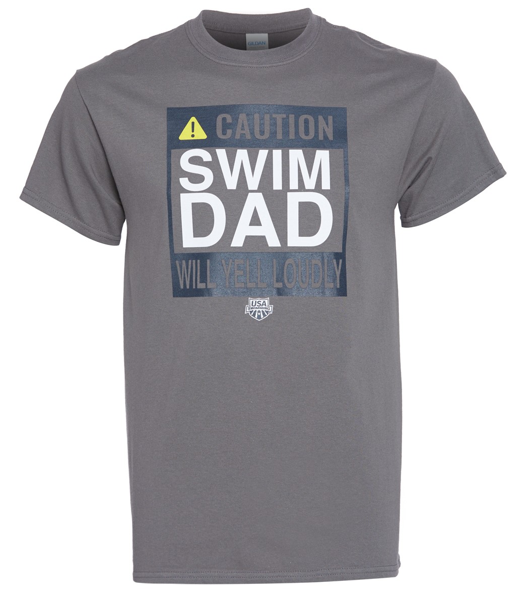Usa Swimming Men's Swim Dad Caution C-Neck T-Shirt - Charcoal Grey Small Cotton - Swimoutlet.com
