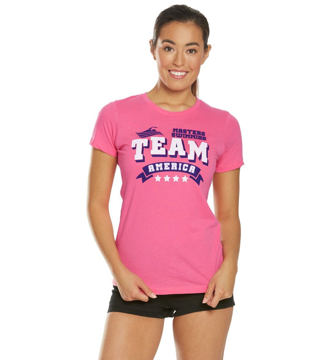 U.s. Masters Swimming Usms Women's Team America Crew Neck Tee Shirt - Hot Pink Large Cotton - Swimoutlet.com