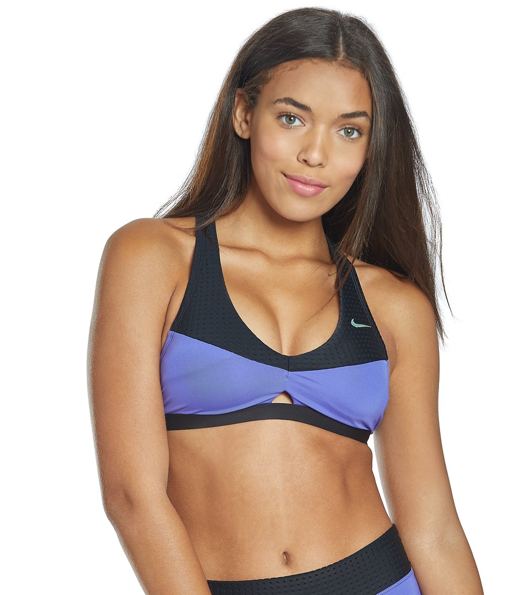 Nike Solid Colorblock Rackerback Bikini Top - Sapphire X-Small Polyester/Spandex - Swimoutlet.com