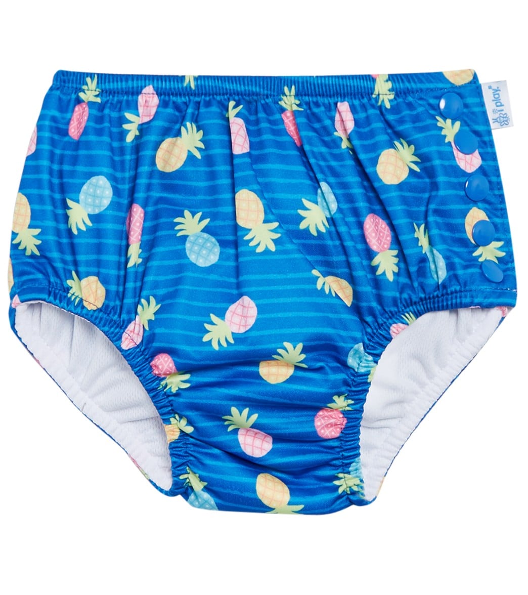 I Play. By Green Sprouts Girls' Pineapple Stripe Reusable Swim Diaper - Blue 4T - Swimoutlet.com