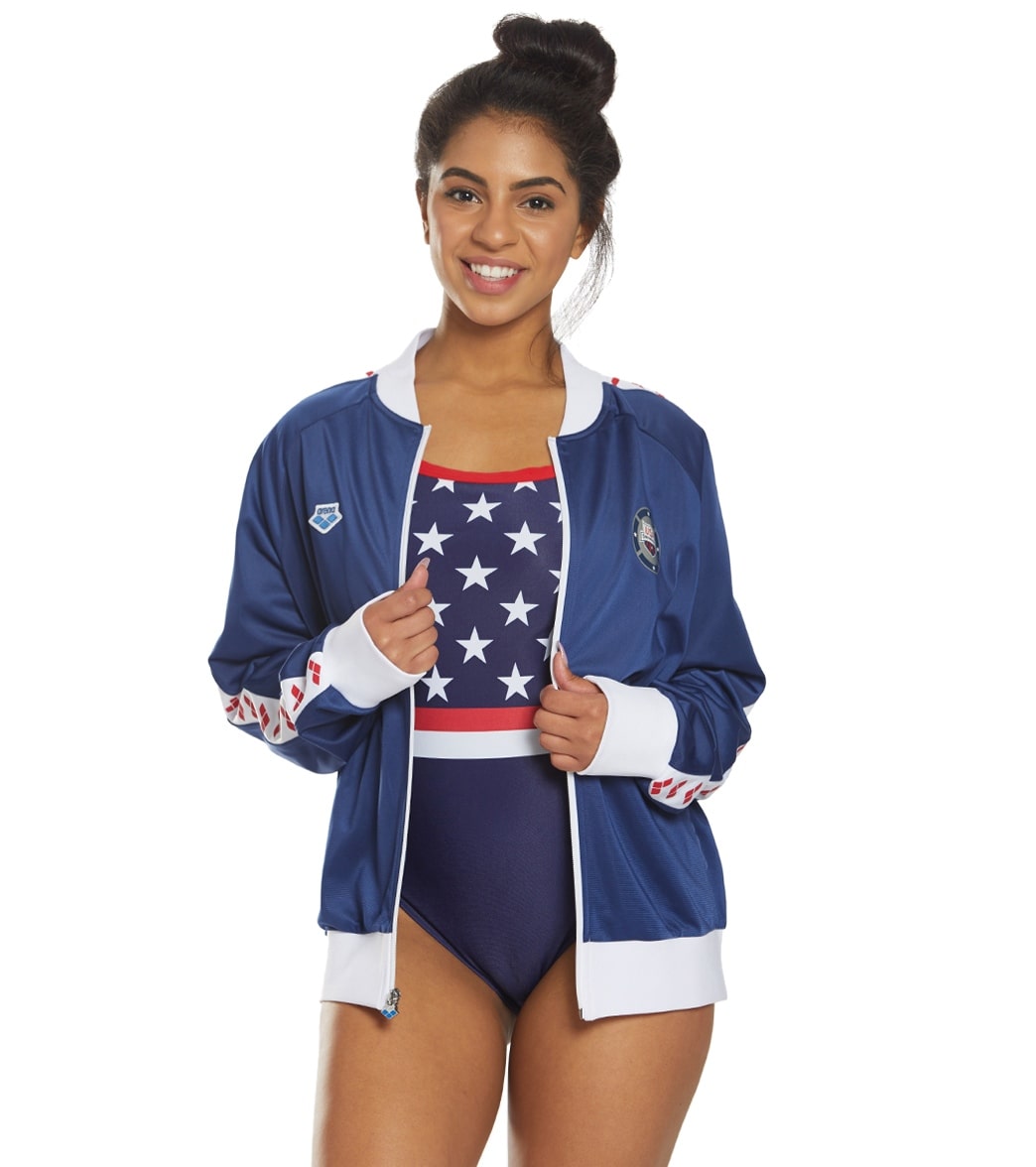 Arena Women's National Team Relax Iv Jacket - Navy/White/Red Medium Size Medium Polyester - Swimoutlet.com