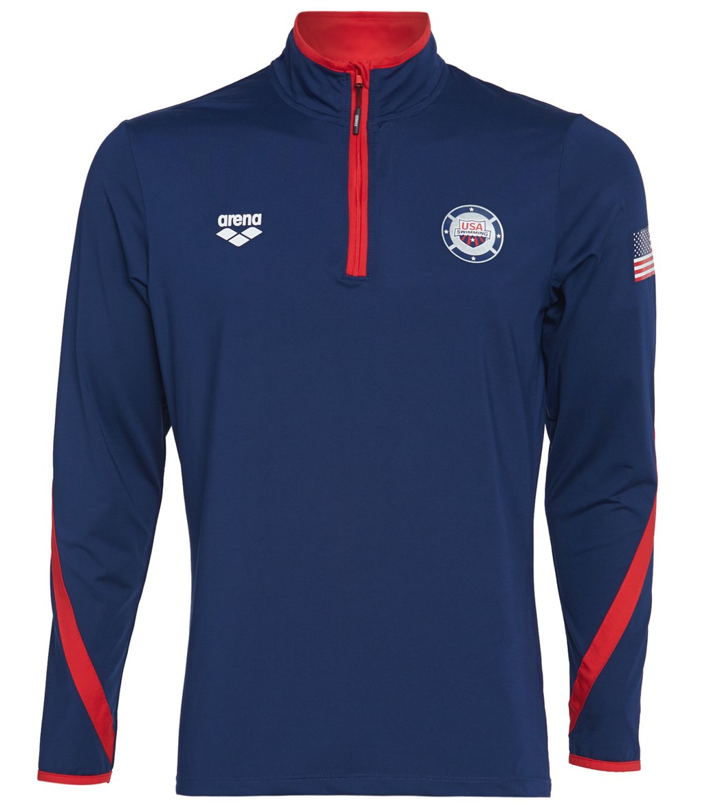 Arena Men's National Team Tech 1/2 Zip Long Sleeve Shirt Ii - Navy/Red Medium Size Medium Polyester/Elastane - Swimoutlet.com